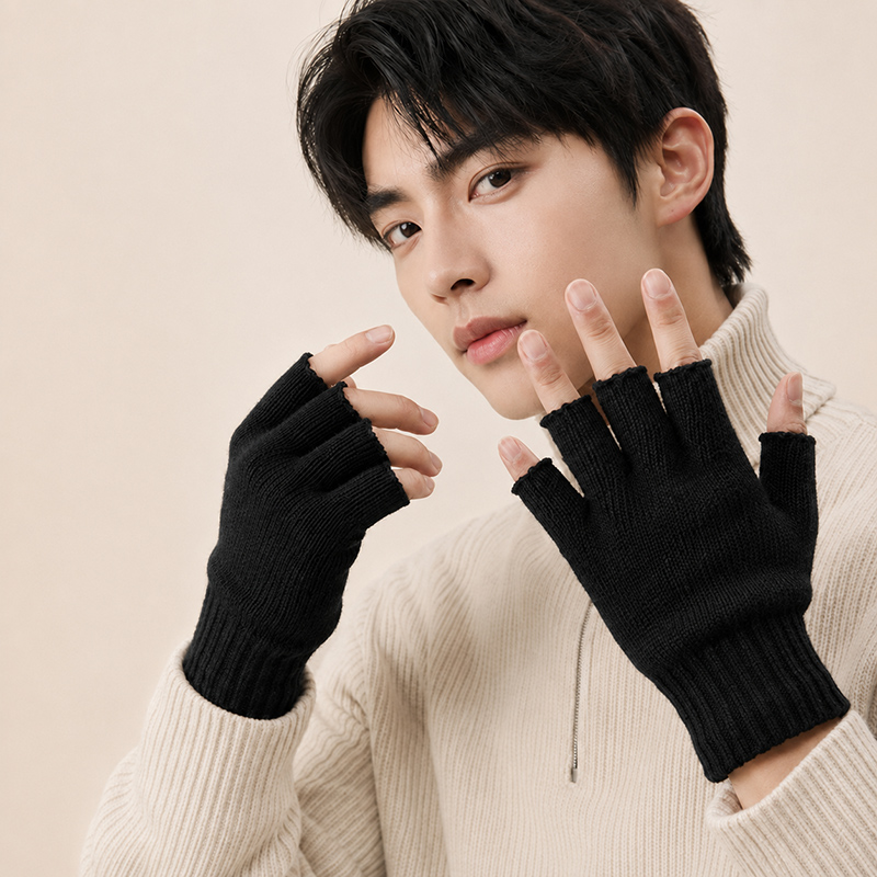 Men'S Fashion Gloves - Luvas de Tricô Sem Dedos para