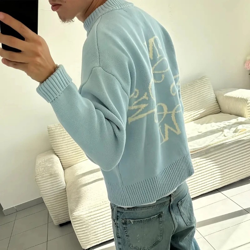 Mens Fashion Jumpers - Suéter de Malha Azul Celeste Y2K
