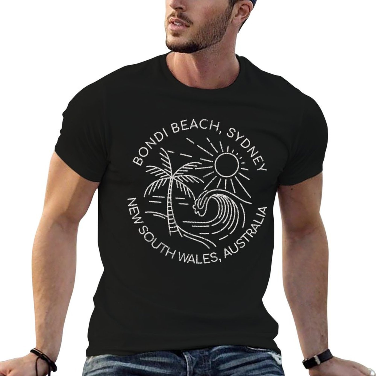 Men'S Fashion Sydney - Camiseta Retro Texturizada Bondi Beach Sydney