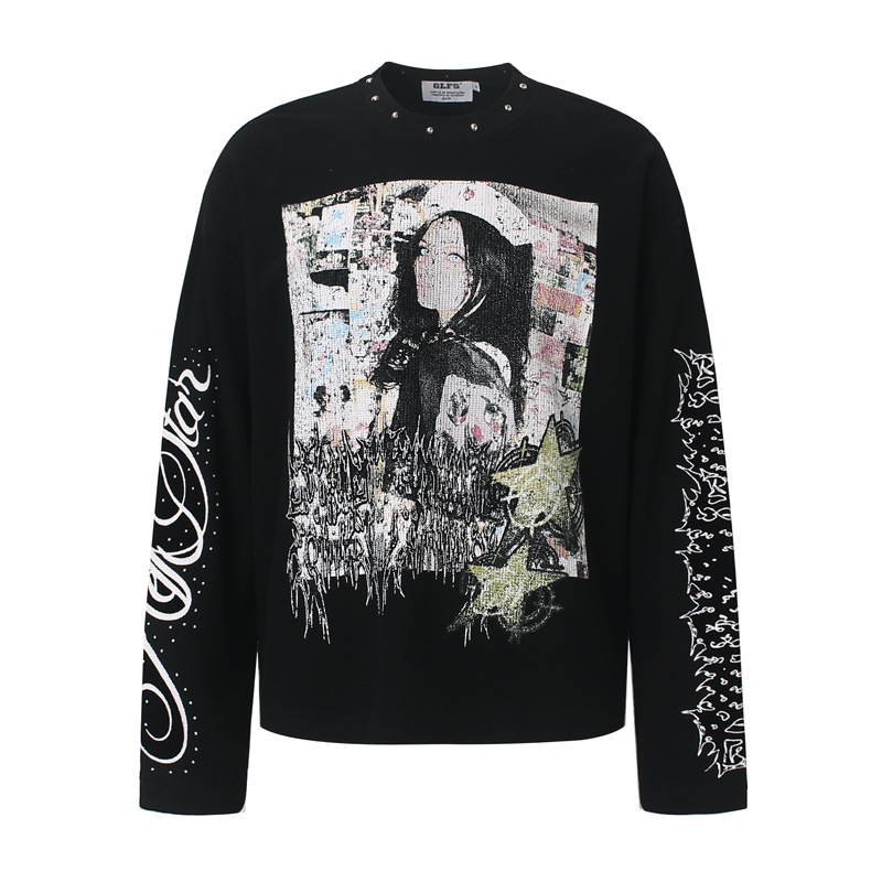 Men'S Spring Fashion - Camiseta Masculina Estilo Graffiti com Rebites,