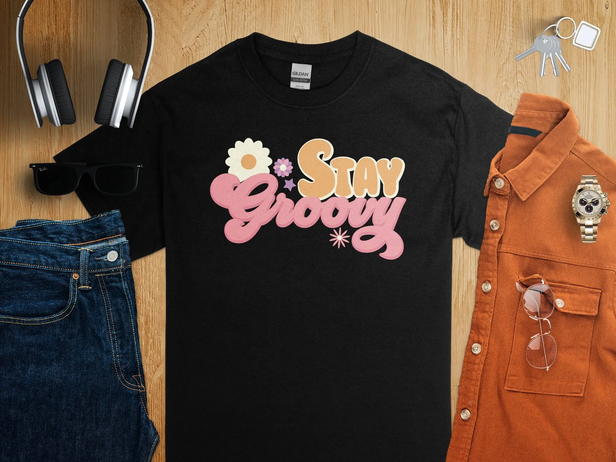 Men'S Fashion 70S - Camiseta estilo retrô Stay Groovy vintage