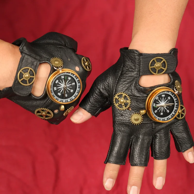 Men'S Fashion Gloves - Steampunk couro do plutônio sem dedos