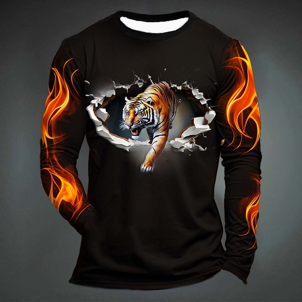 Men'S Spring Fashion - Camiseta masculina com estampa de tigre,