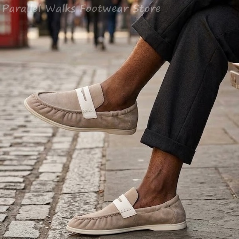 Suede Loafers Men - Mocassins masculinos de camurça macia, elásticos,