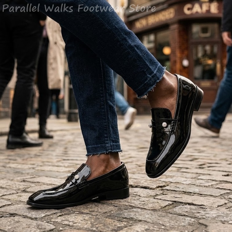 Suede Loafers Men - Sapatos masculinos pretos de camurça sintética