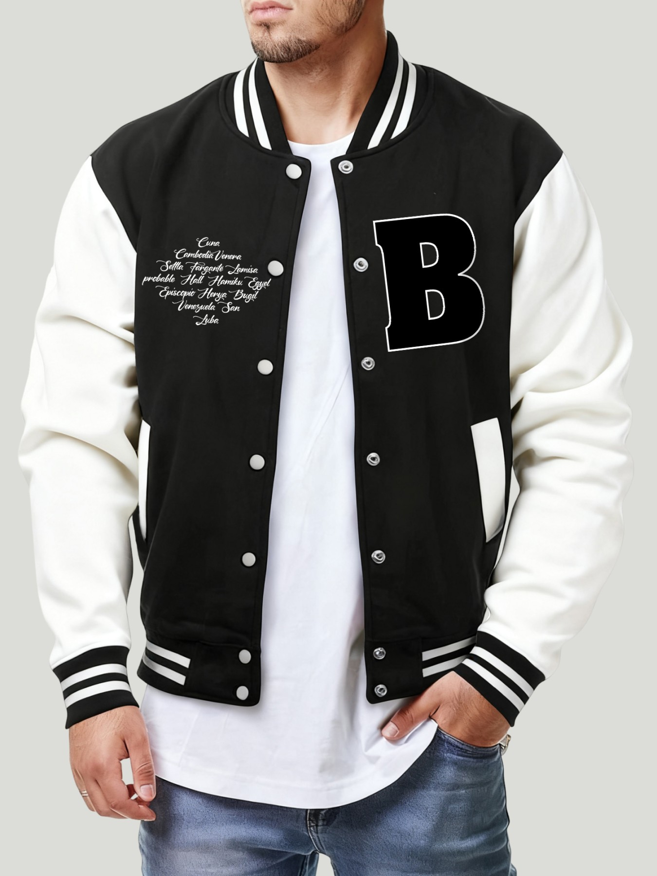 Mens Fashion Baseball Jersey - Letra b vários lugares imprimir jaqueta