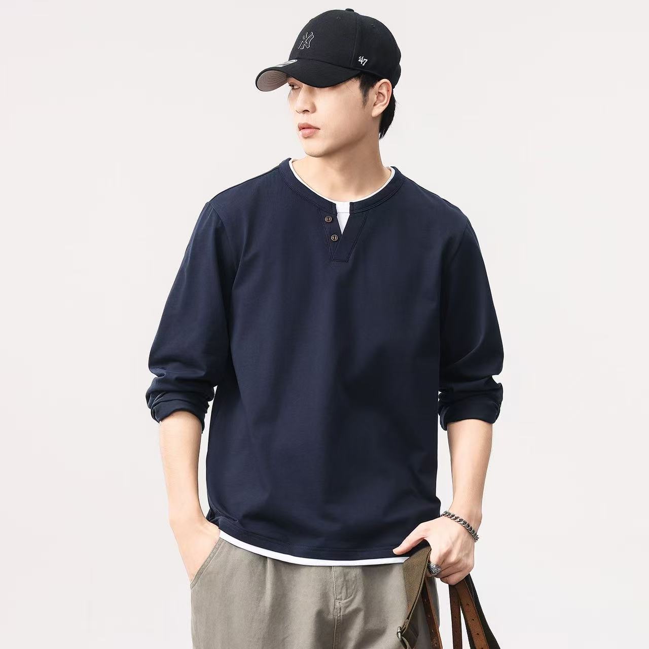 Men'S Spring Fashion - Nova camisa masculina de manga comprida