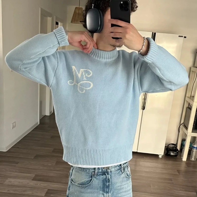 Suéter de Malha Azul Celeste Y - Mens Fashion Jumpers avaliação e preço