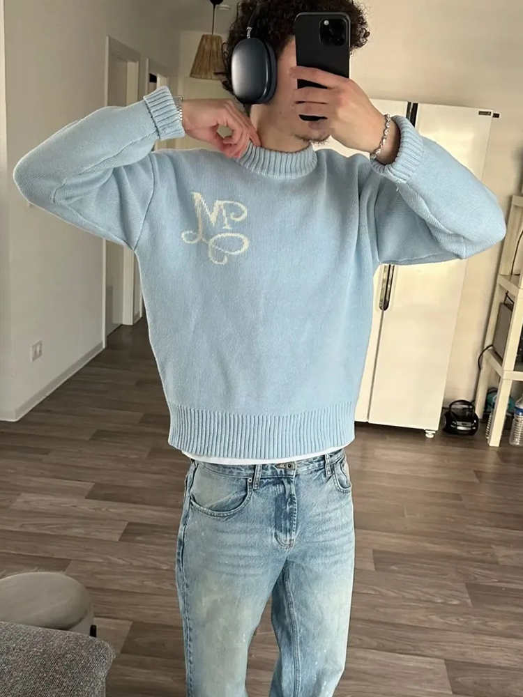 Suéter de Malha Azul Celeste Y - Mens Fashion Jumpers avaliação e preço