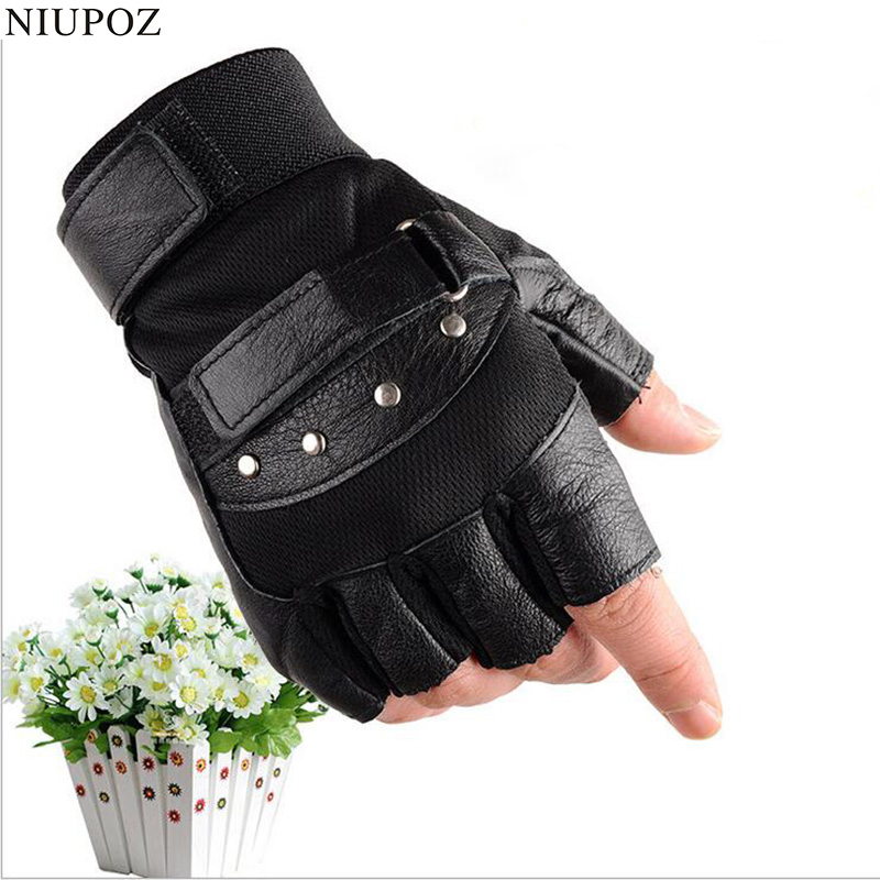 Metade do dedo couro luvas de  - Men'S Fashion Gloves avaliação e preço