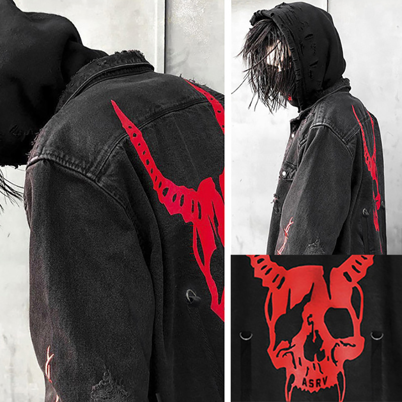 Crânio impressão denim jaqueta - Denim Jacket Vintage avaliação e preço
