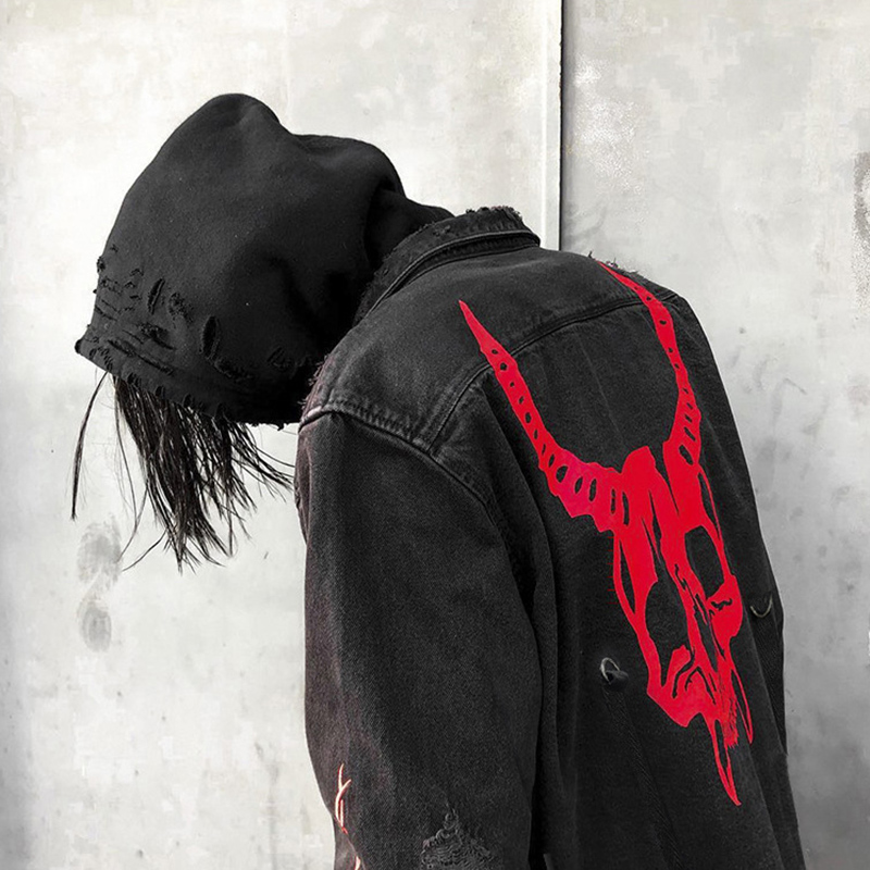 Crânio impressão denim jaqueta - Denim Jacket Vintage avaliação e preço
